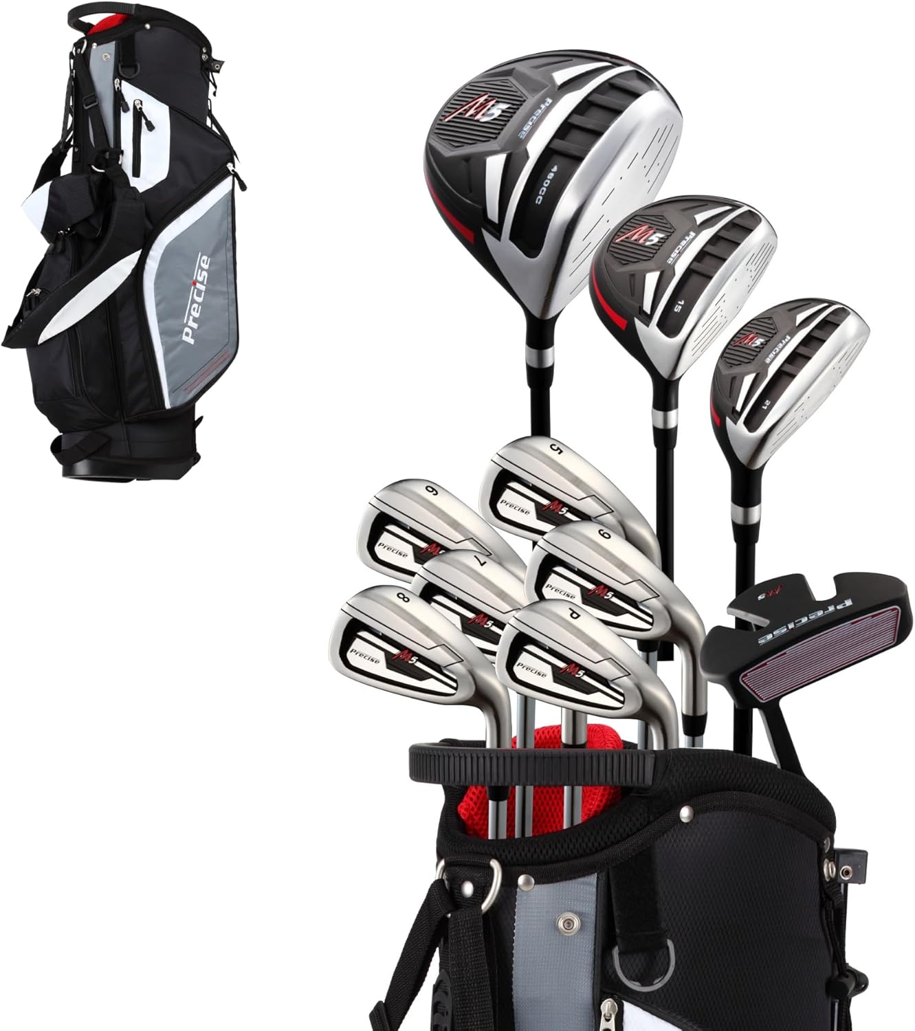 Precise M5 Men’s Golf Set – 460cc Driver, Wood, Hybrid, 5-PW Irons, Putter, Stand Bag, 3 Headcovers - Image 2
