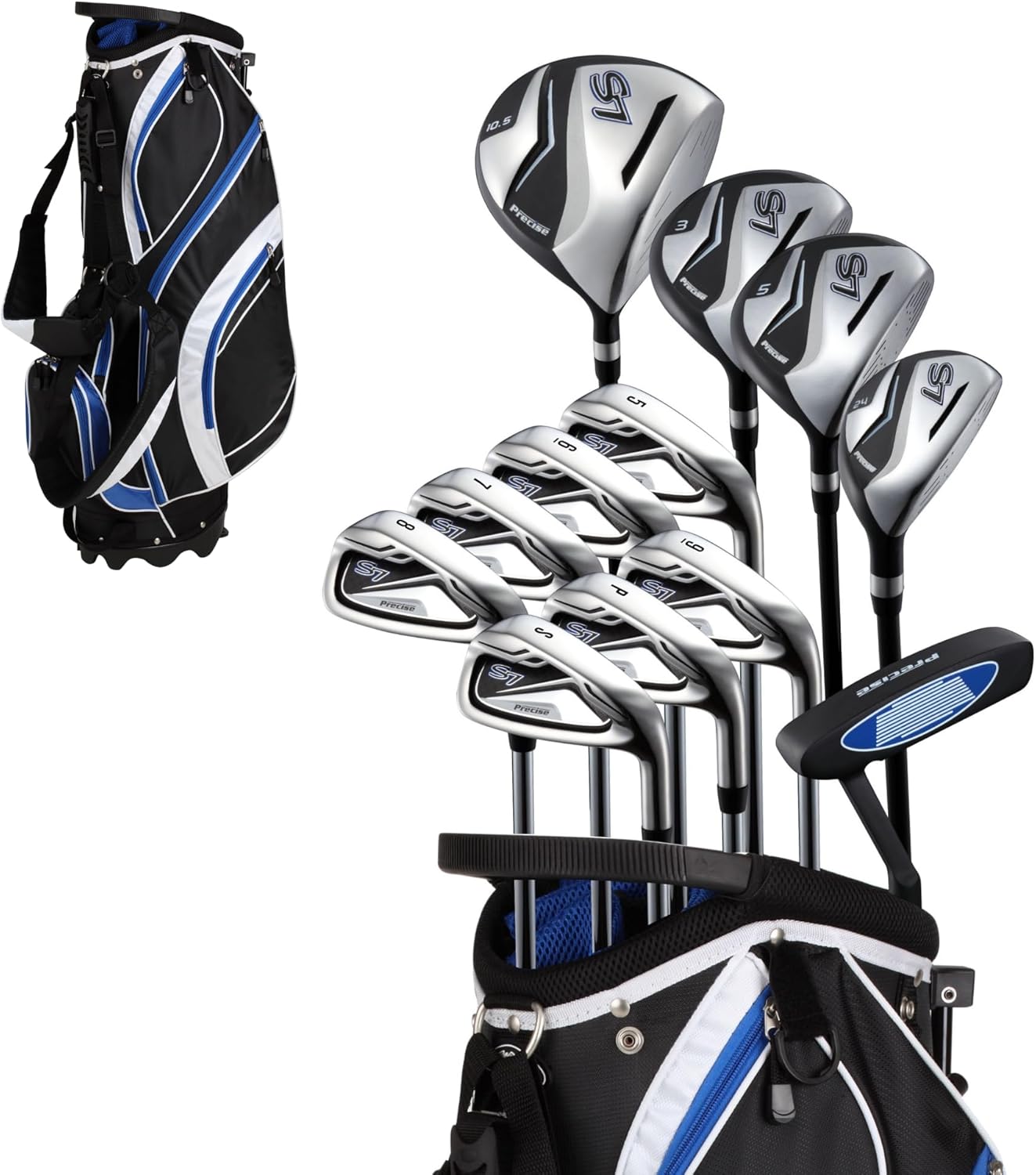 Precise S7 Men’s 18-Piece Golf Set – Titanium Driver, Woods, Hybrid, 5-SW Irons, Putter, Stand Bag, 4 Headcovers and Cover – RH - Image 2